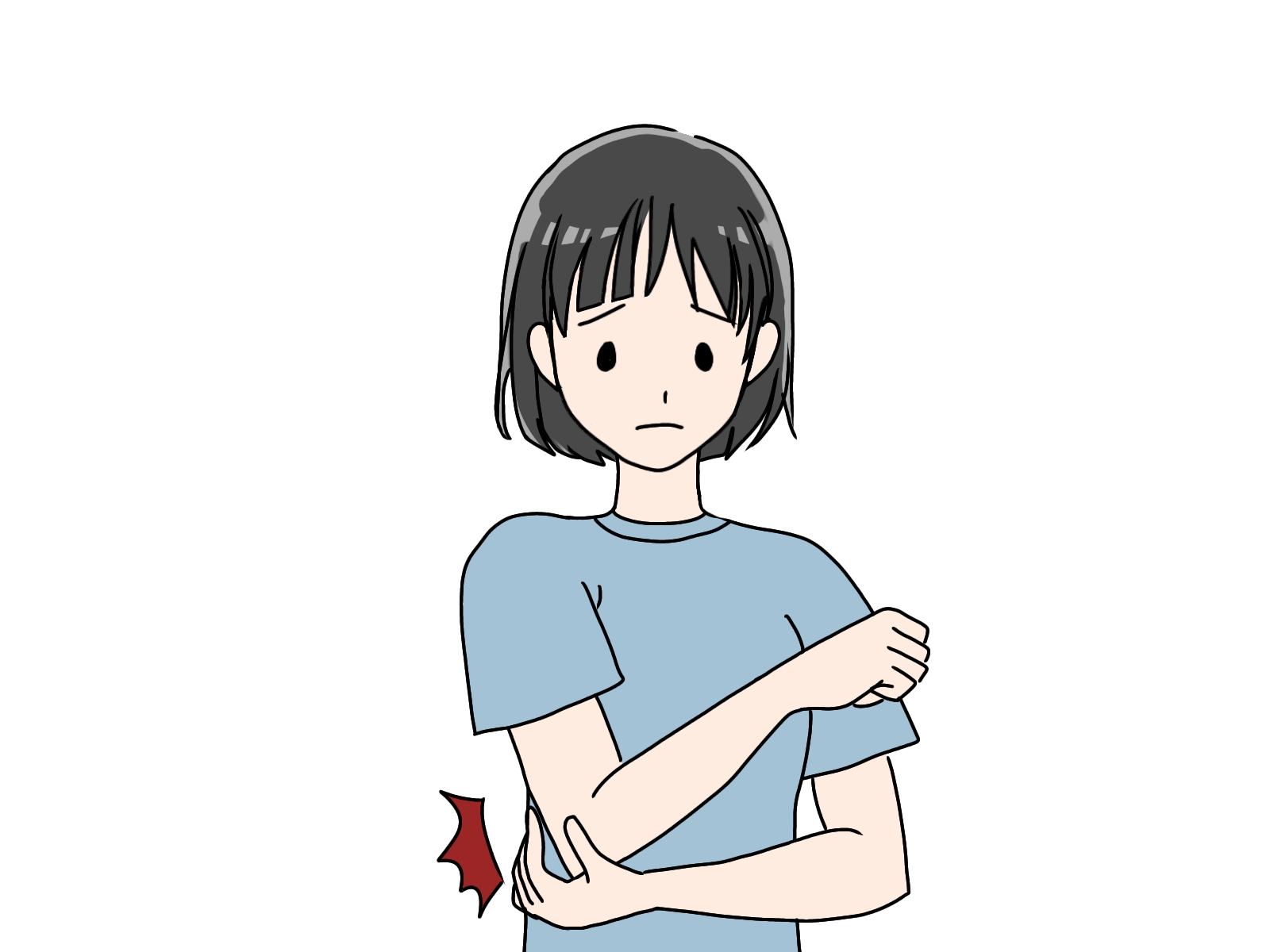 テニス肘　肘を抑えて痛みに耐える女性