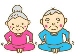 股関節のストレッチをする老夫婦 