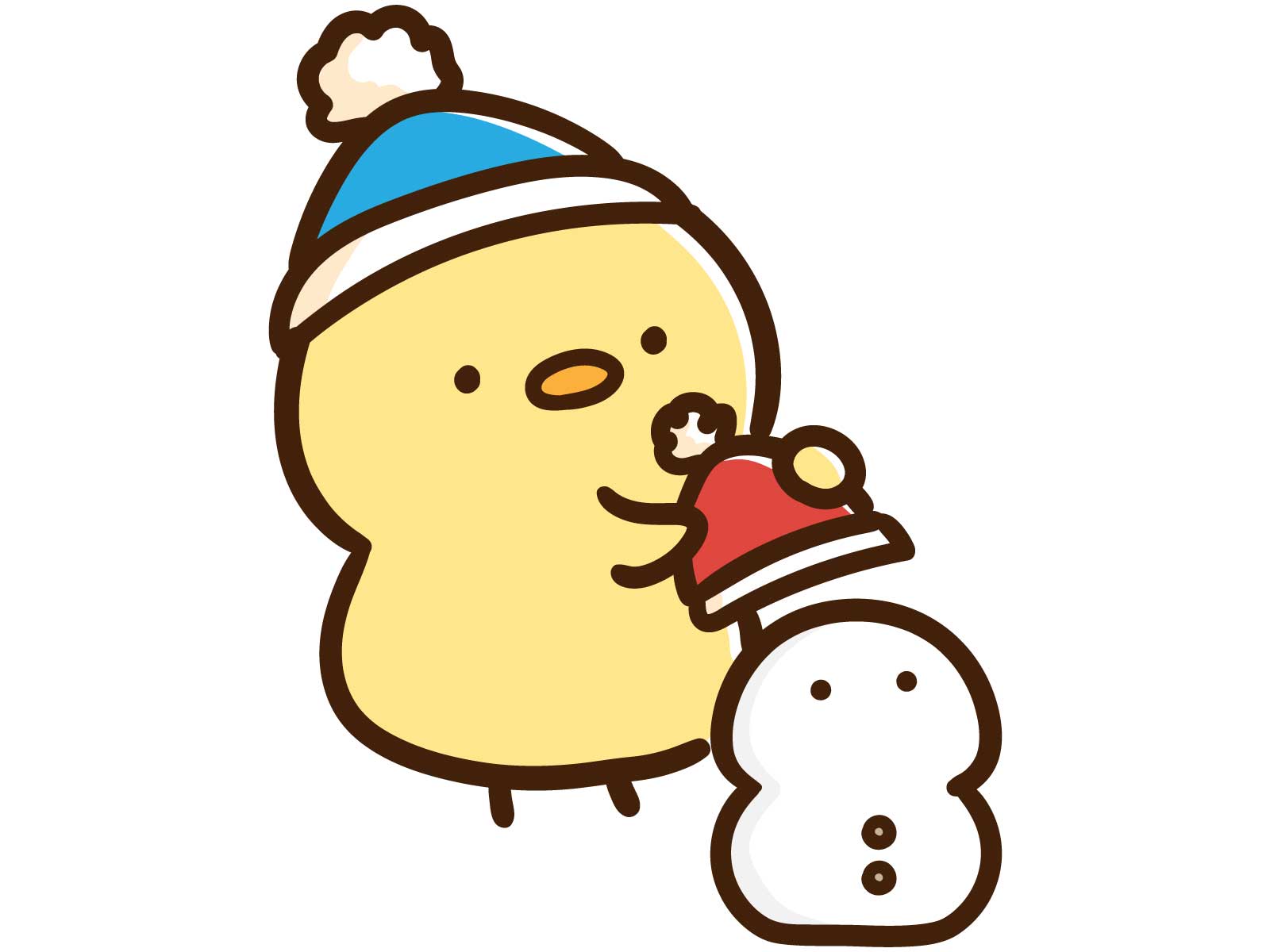 雪遊びするひよこ