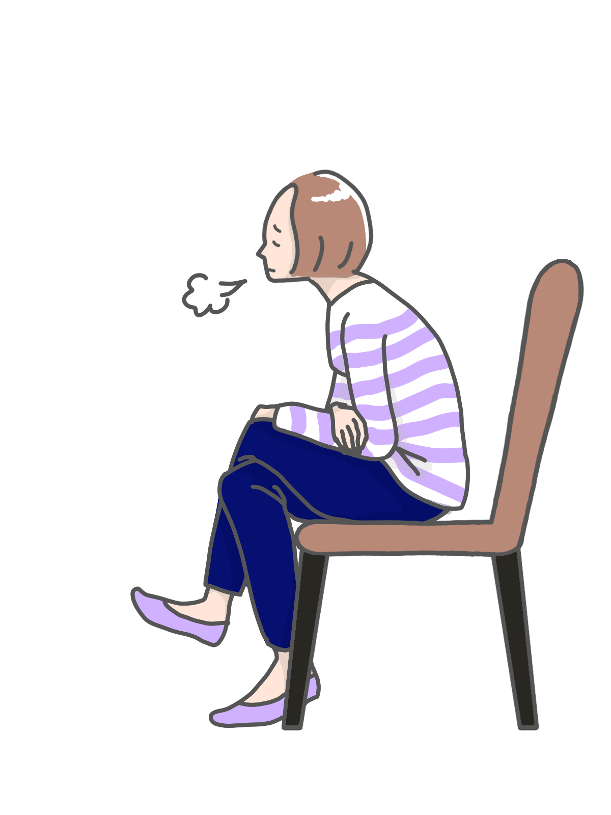 溜息をつく足を組んだ女性